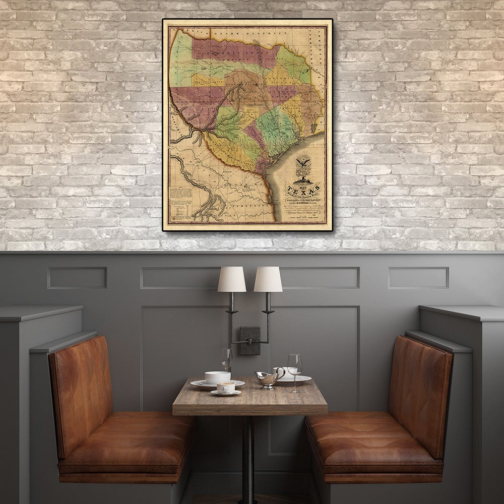 24" X 30" Texas And Surroundings C1837 Vintage Map Poster Wall Art - Minihomy