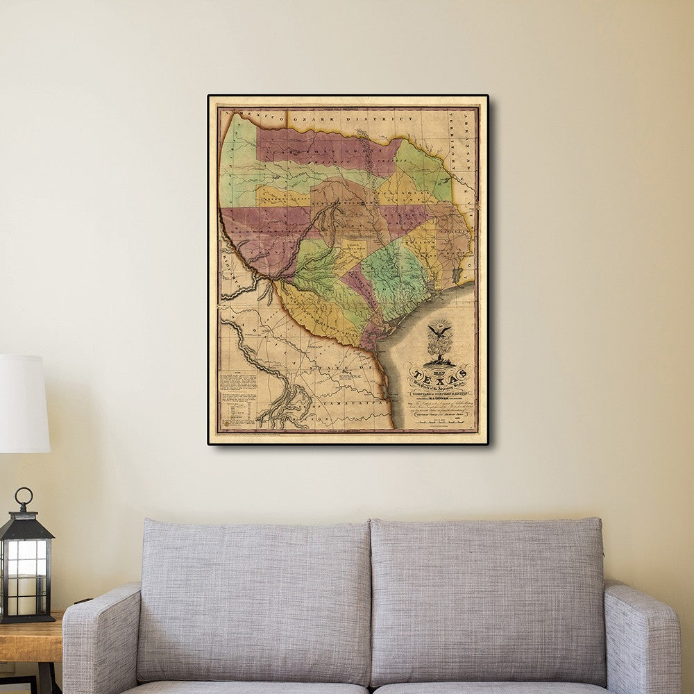 24" X 30" Texas And Surroundings C1837 Vintage Map Poster Wall Art - Minihomy