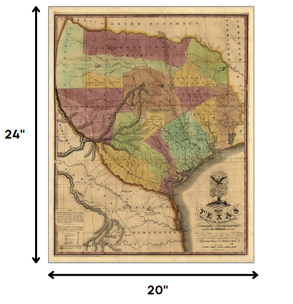 24" X 30" Texas And Surroundings C1837 Vintage Map Poster Wall Art - Minihomy