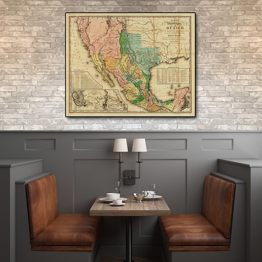 24" X 30" Vintage 1846 Map Of Mexico Wall Art - Minihomy