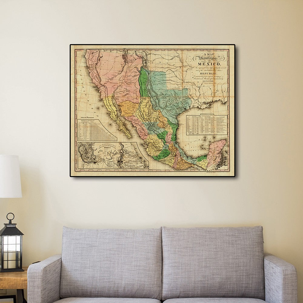 24" X 30" Vintage 1846 Map Of Mexico Wall Art - Minihomy