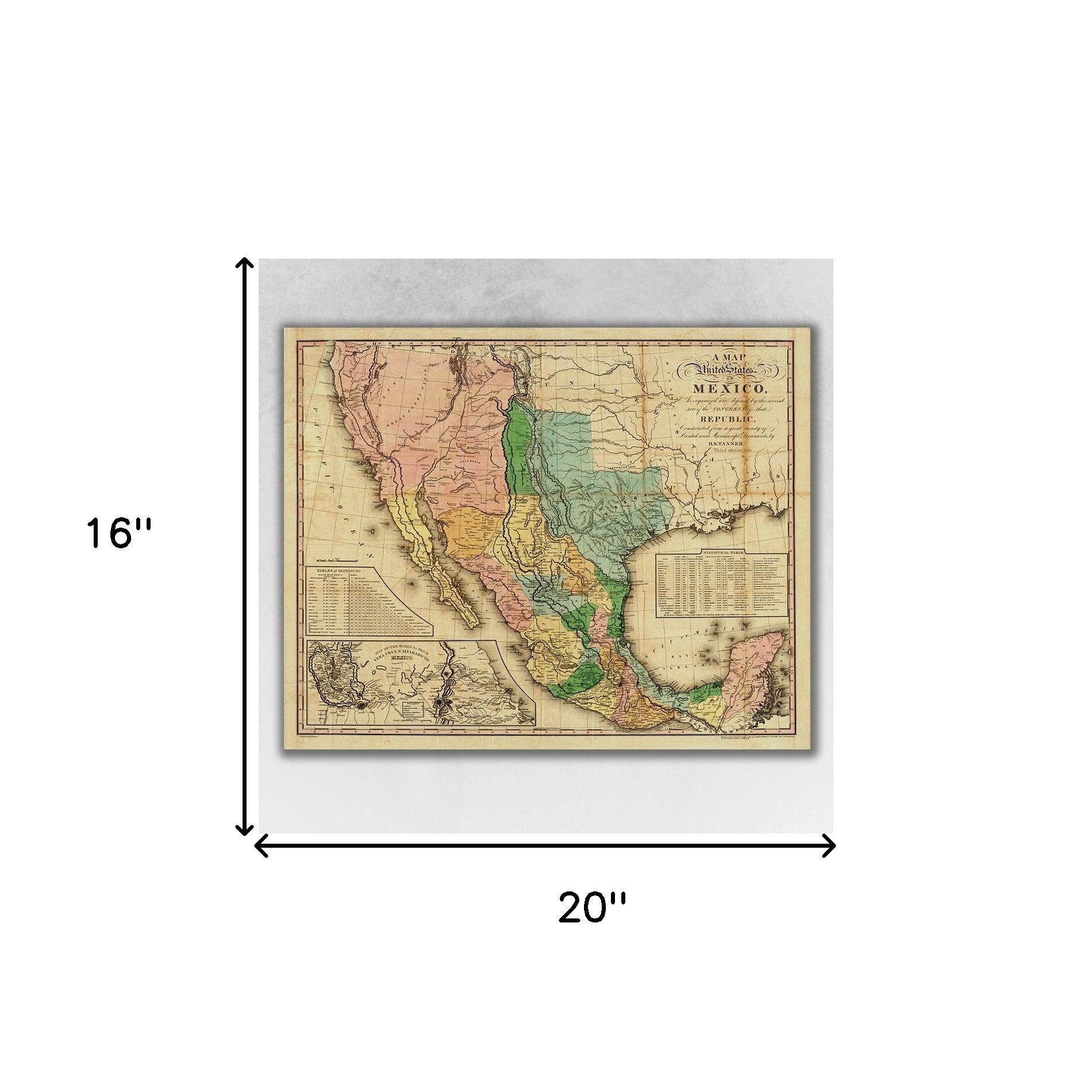 24" X 30" Vintage 1846 Map Of Mexico Wall Art - Minihomy