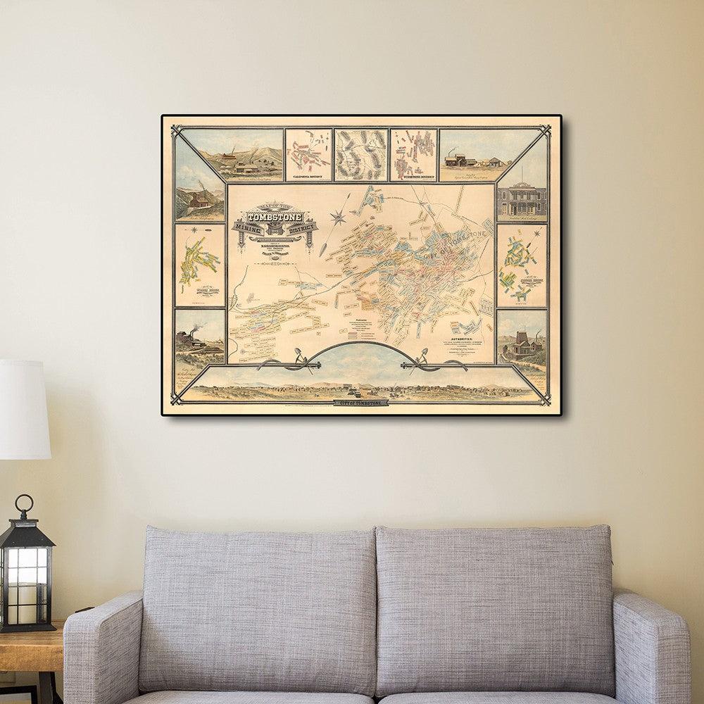 24" X 32" Map Of Tombstone Mining District Vintage Travel Poster Wall Art - Minihomy