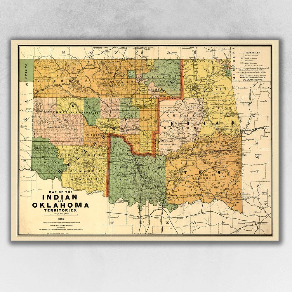 24" X 32" Map Of Indian And Oklahoma Territories Vintage Poster Wall Art - Minihomy