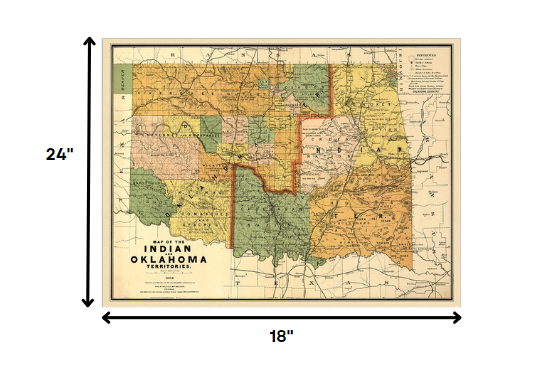 24" X 32" Map Of Indian And Oklahoma Territories Vintage Poster Wall Art - Minihomy