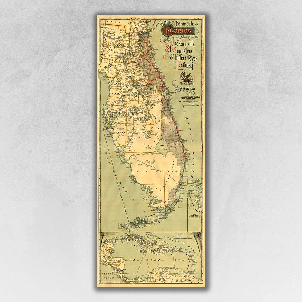 24" X 60" Map Of Jacksonville Florida Vintage Poster Wall Art - Minihomy