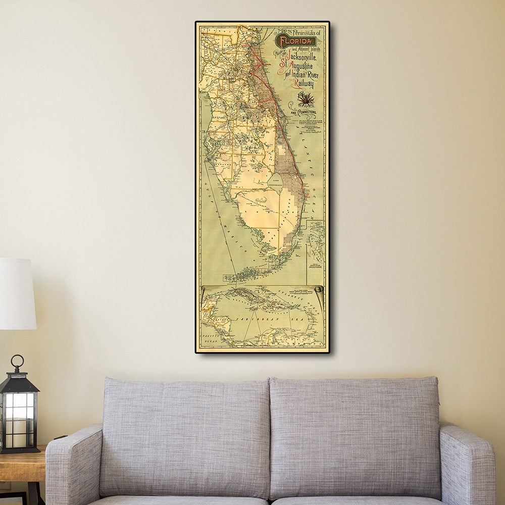 24" X 60" Map Of Jacksonville Florida Vintage Poster Wall Art - Minihomy