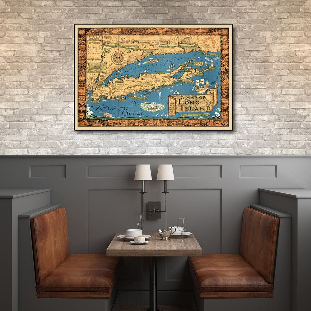 24" X 36" Vintage 1933 Map Of Long Island Wall Art - Minihomy