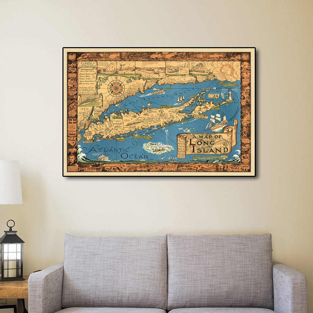 24" X 36" Vintage 1933 Map Of Long Island Wall Art - Minihomy