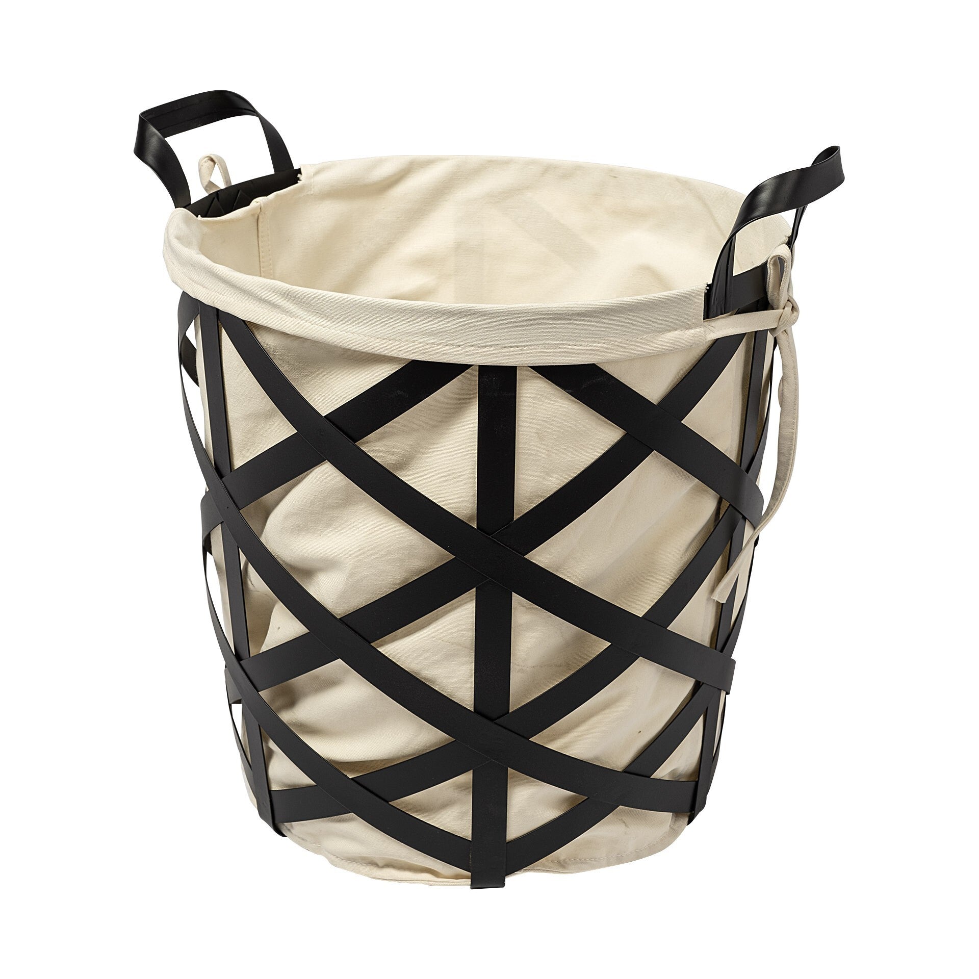 Black Woven Metal Basket With Cream Fabric Liner - Minihomy