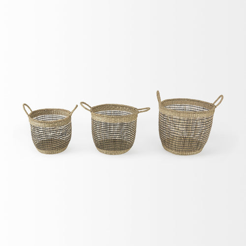 Set Of Three Light Brown Storage Baskets