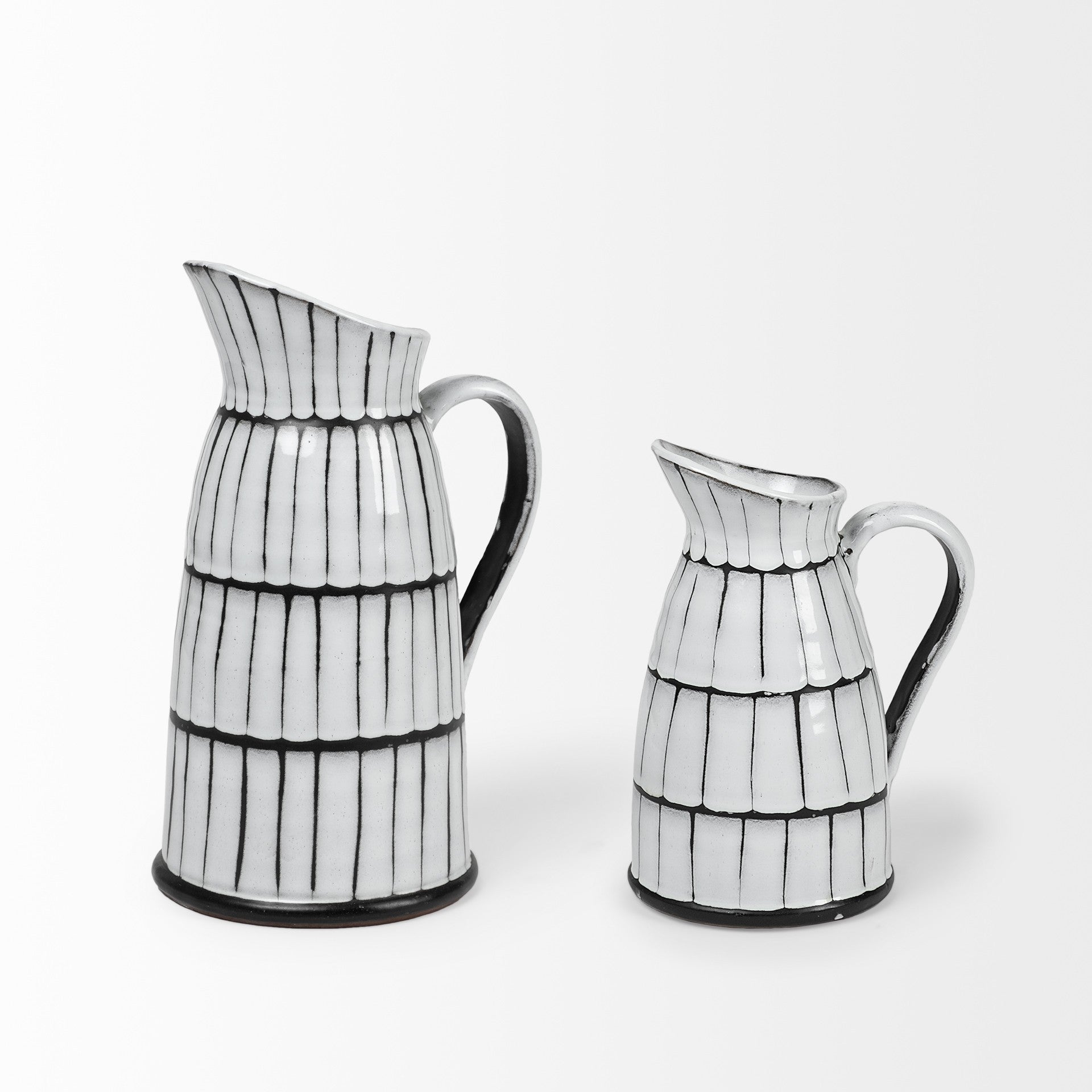 10" White And Black Artisan Glaze Ceramic Pitcher - Minihomy