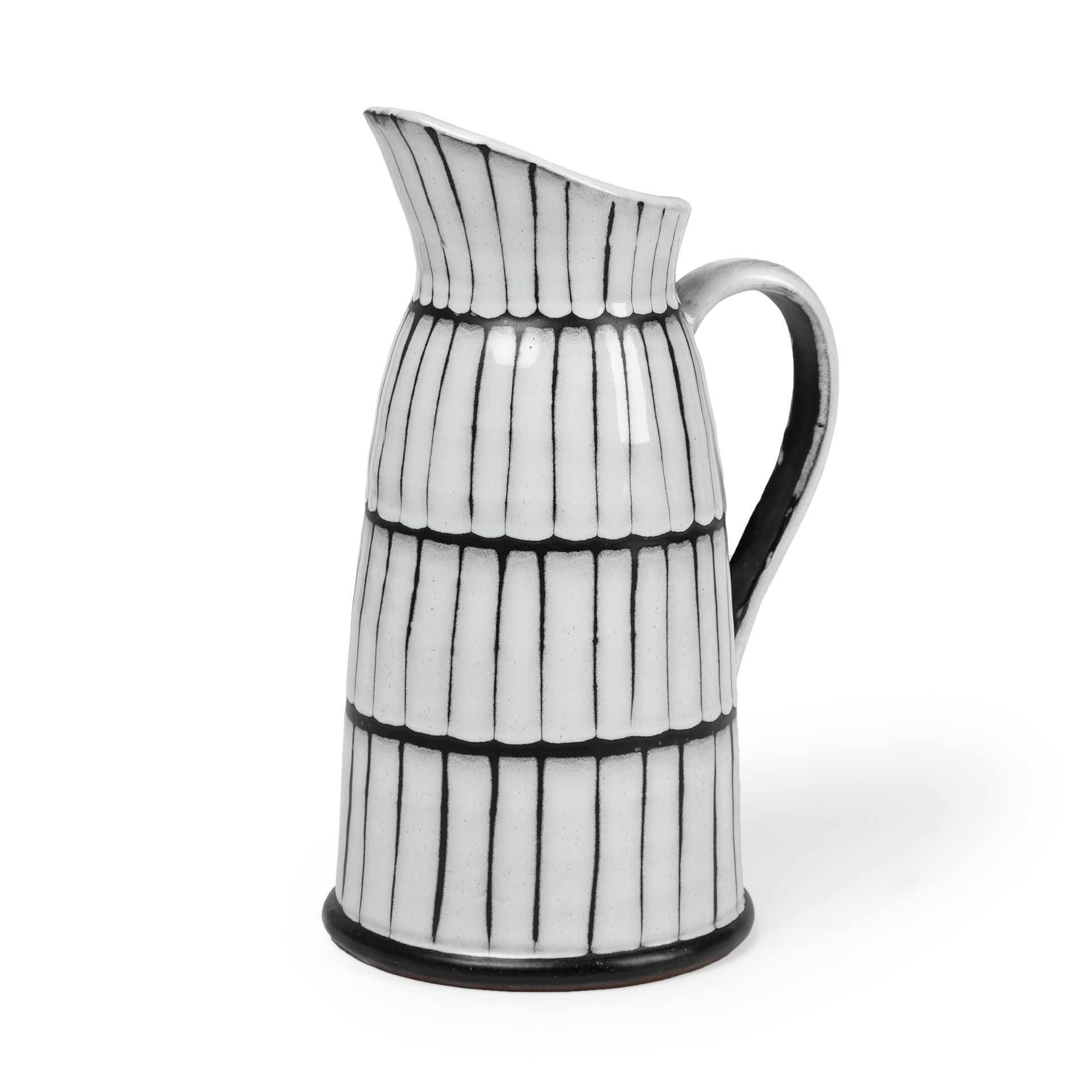 13" White And Black Artisan Glaze Ceramic Pitcher - Minihomy