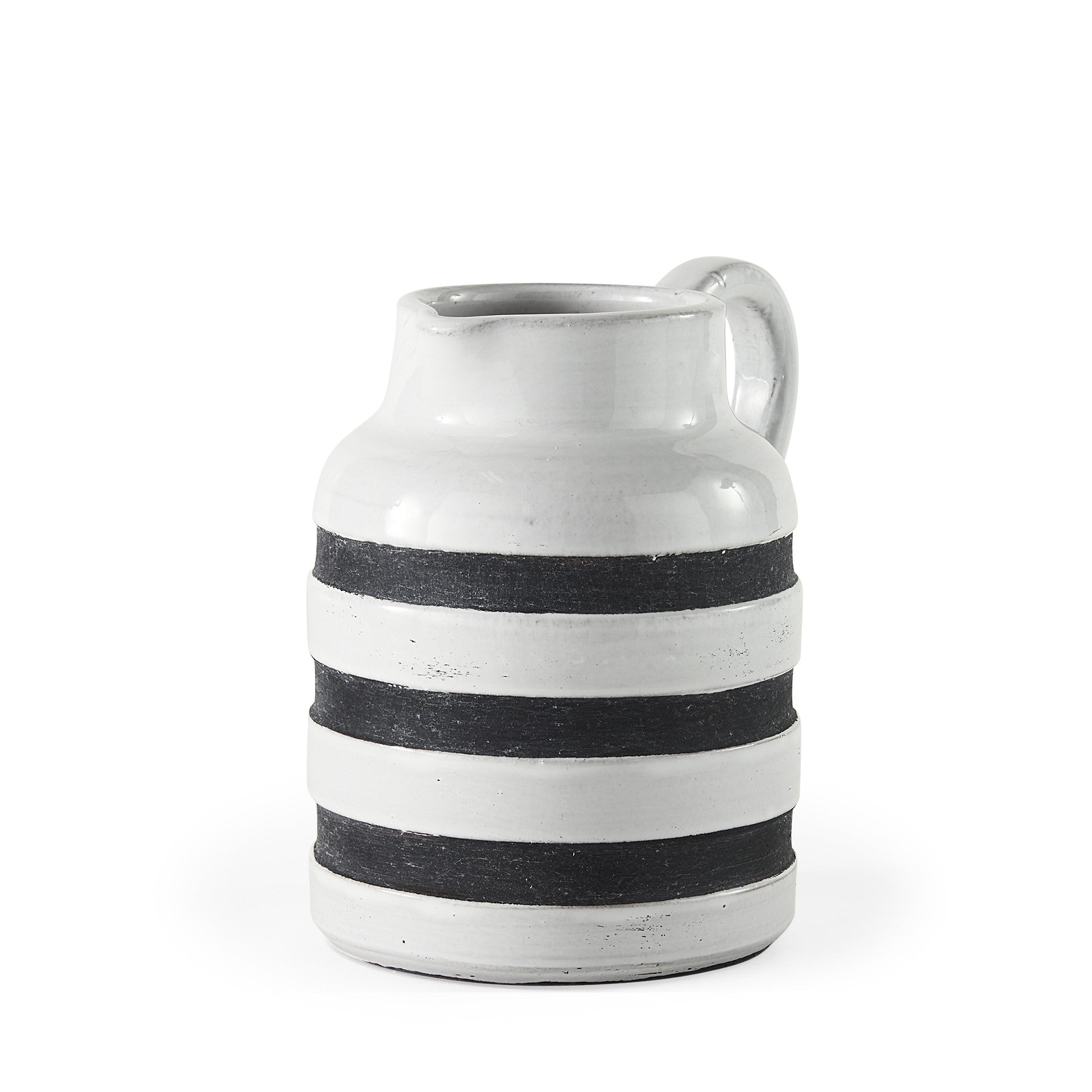 7" Rustic White And Blue Stripe Ceramic Jug - Minihomy