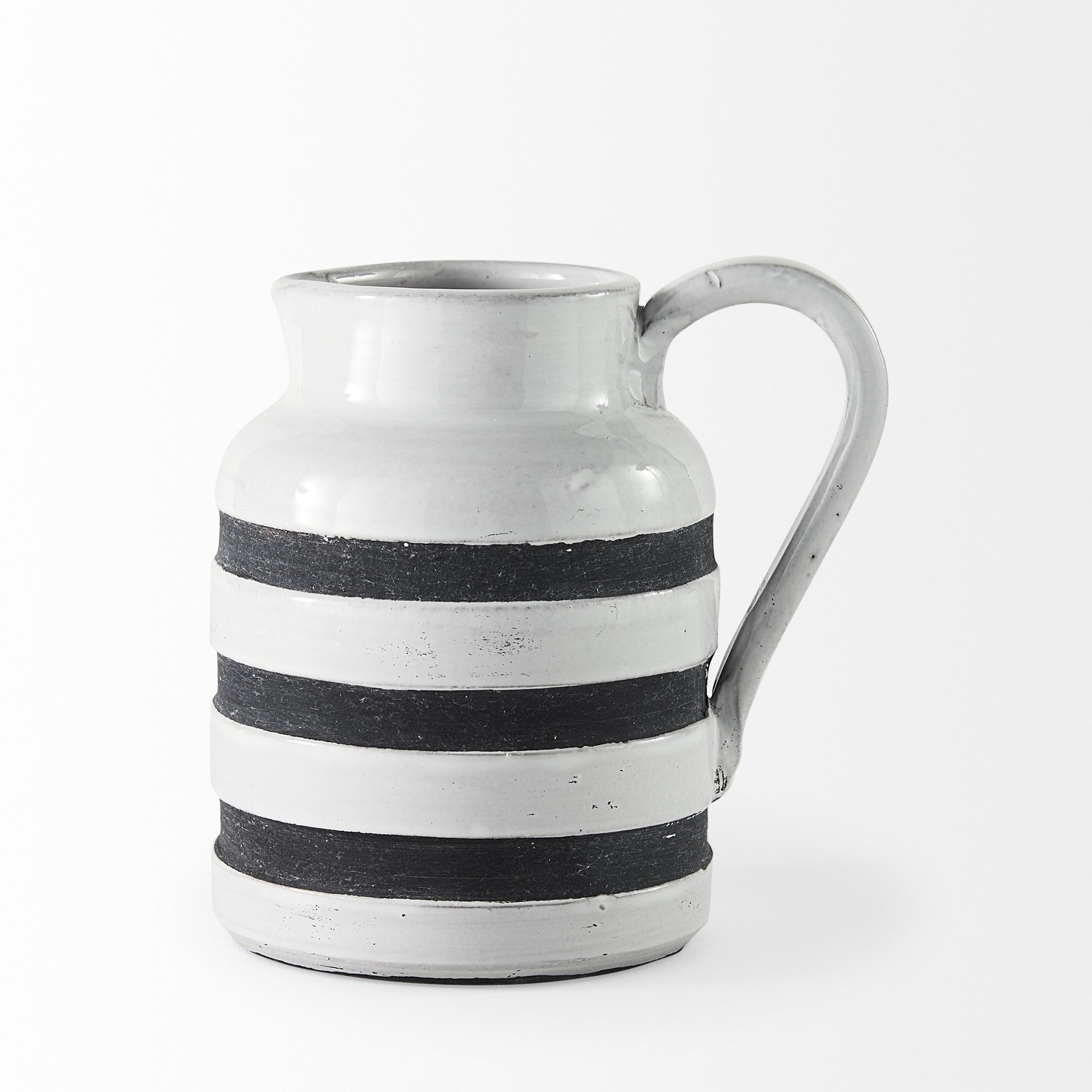 7" Rustic White And Blue Stripe Ceramic Jug - Minihomy