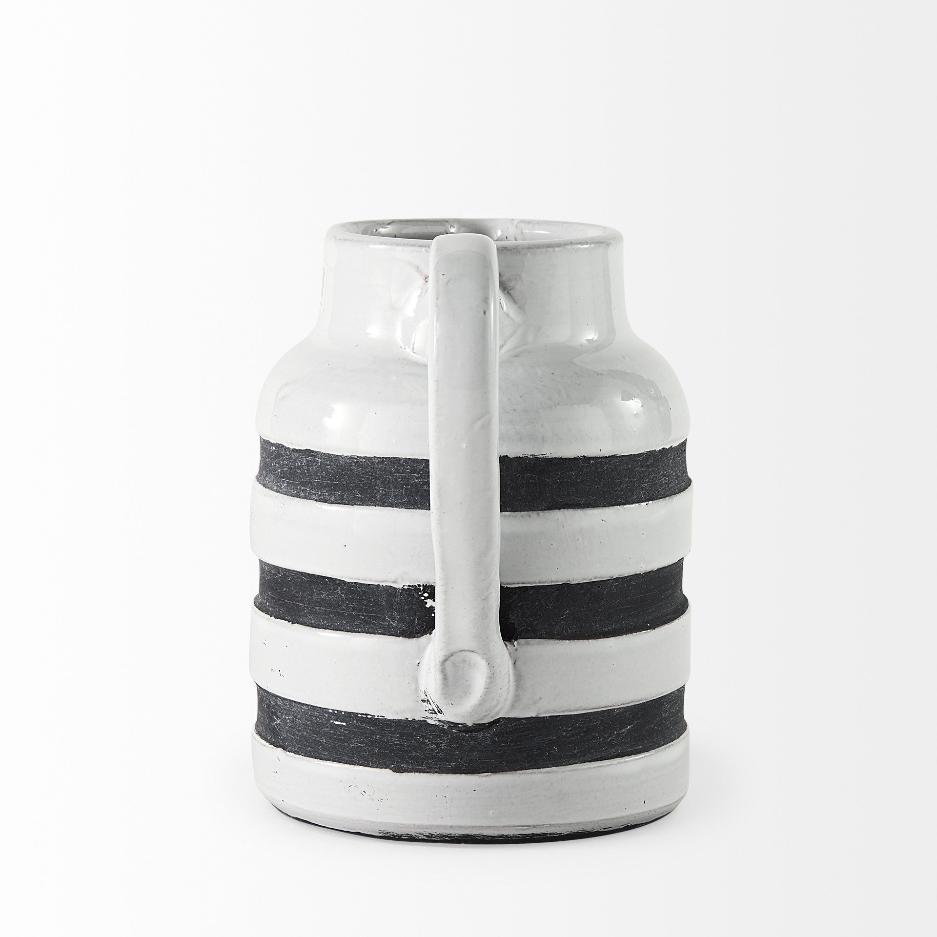 7" Rustic White And Blue Stripe Ceramic Jug - Minihomy