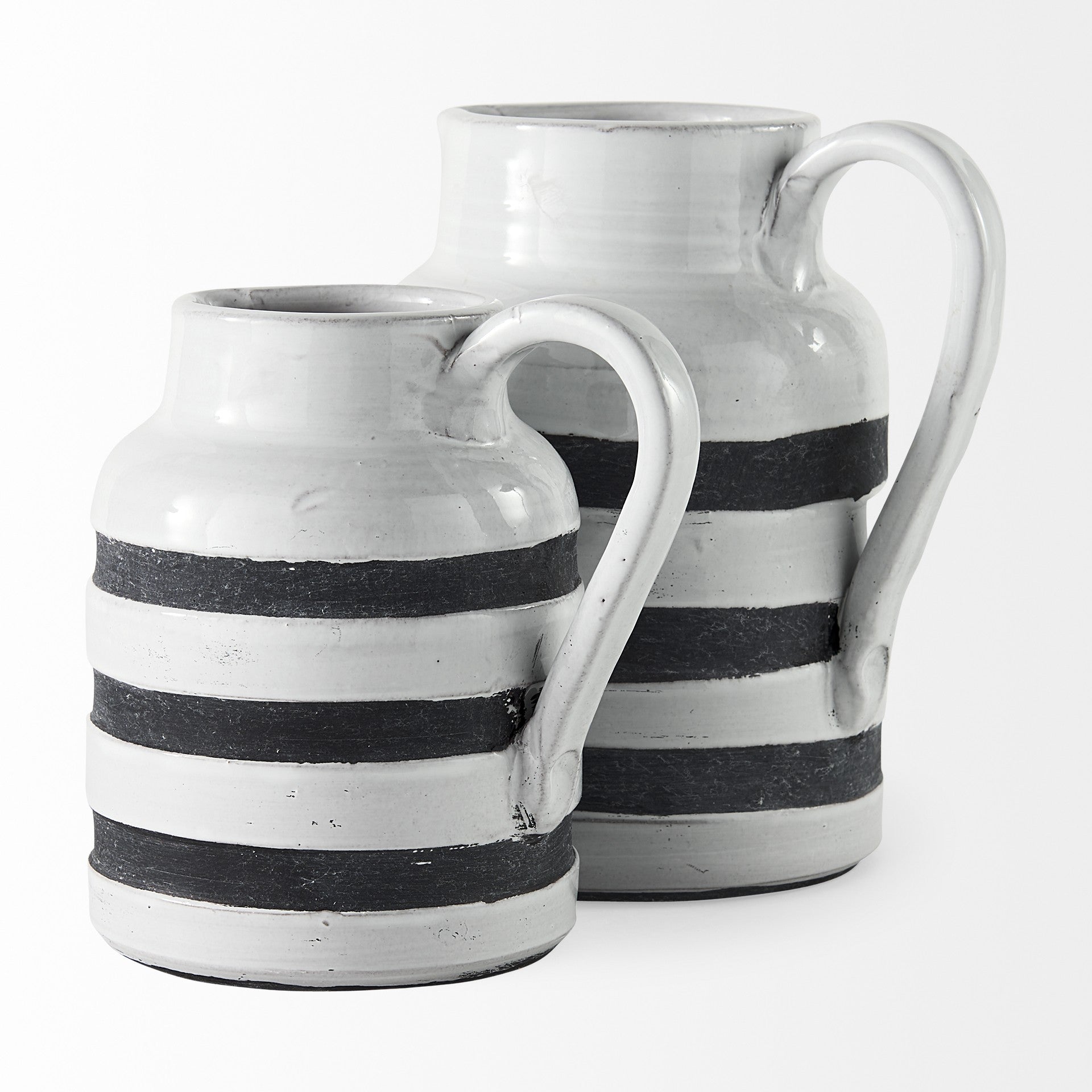 7" Rustic White And Blue Stripe Ceramic Jug - Minihomy