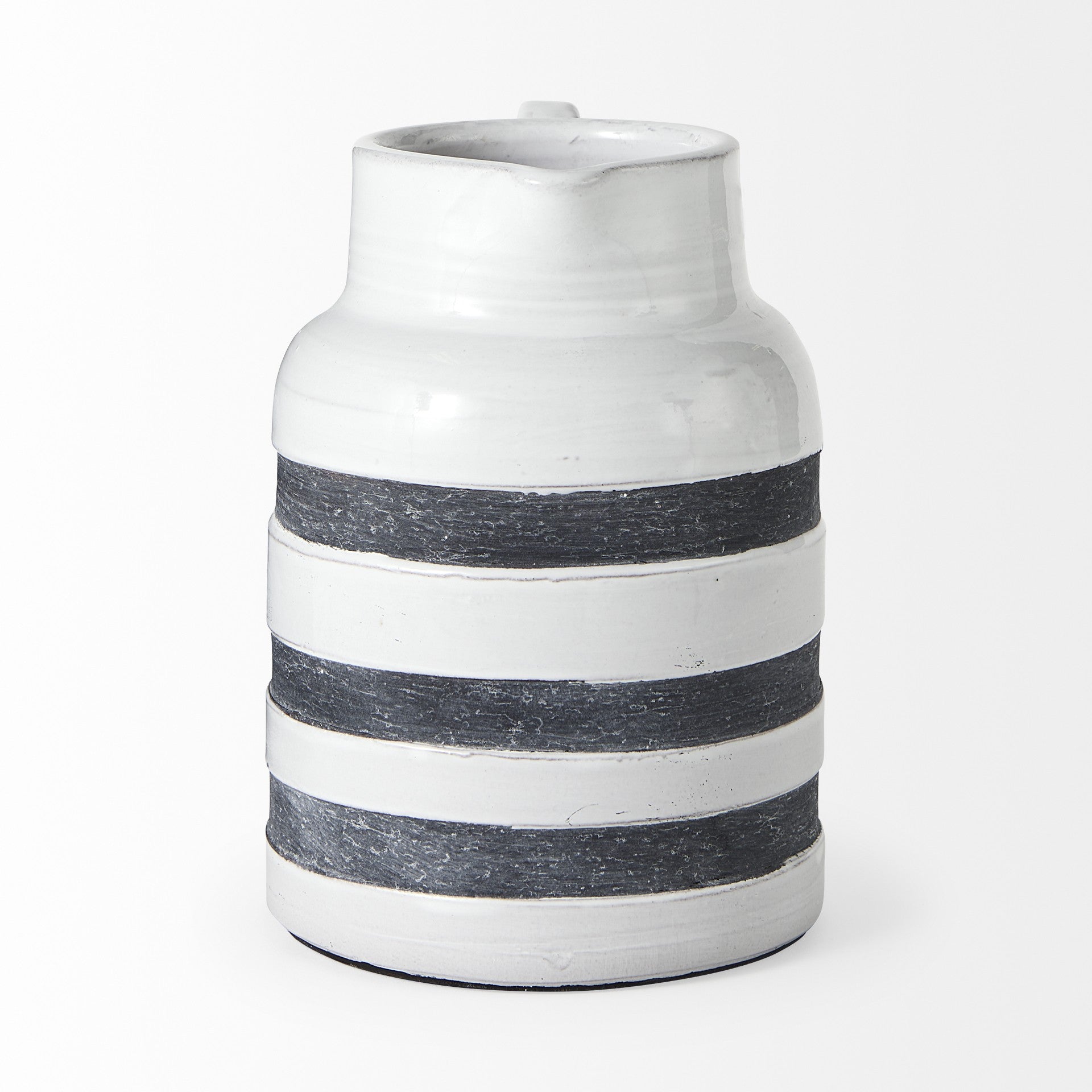 9" Rustic White And Blue Stripe Ceramic Jug - Minihomy