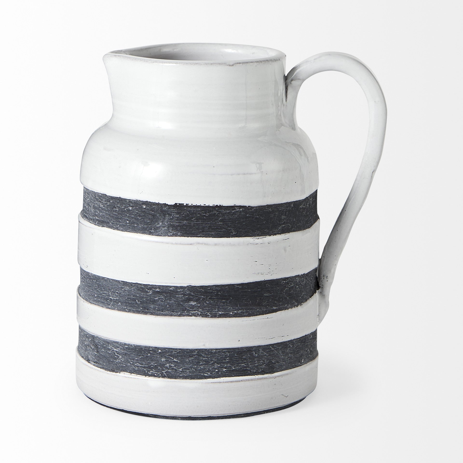 9" Rustic White And Blue Stripe Ceramic Jug - Minihomy