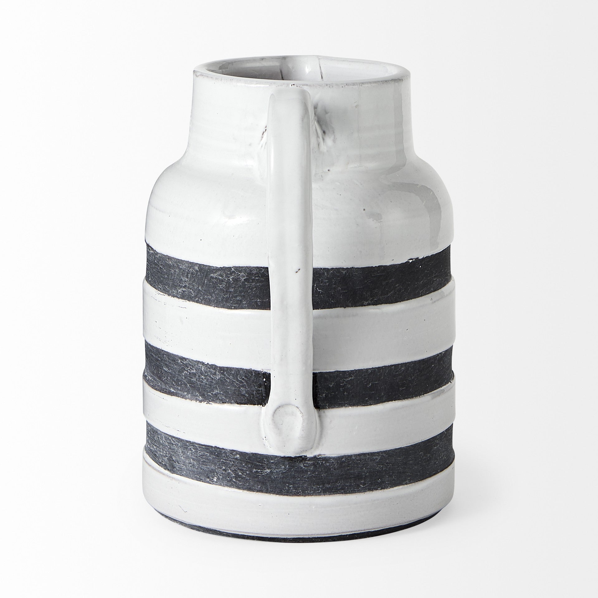 9" Rustic White And Blue Stripe Ceramic Jug - Minihomy