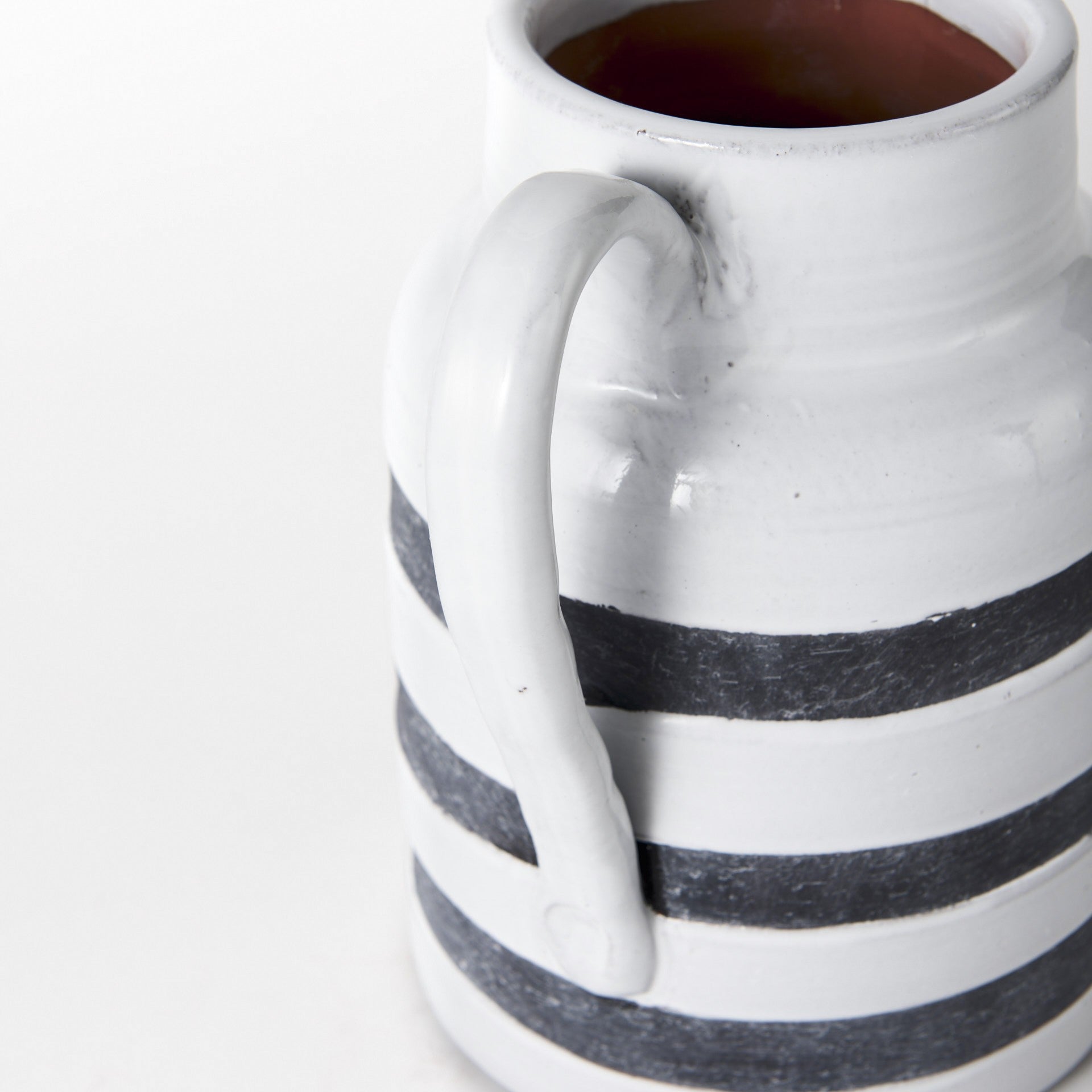 9" Rustic White And Blue Stripe Ceramic Jug - Minihomy