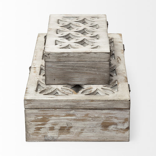 Set Of Two Distressed White Wooden Boxes
