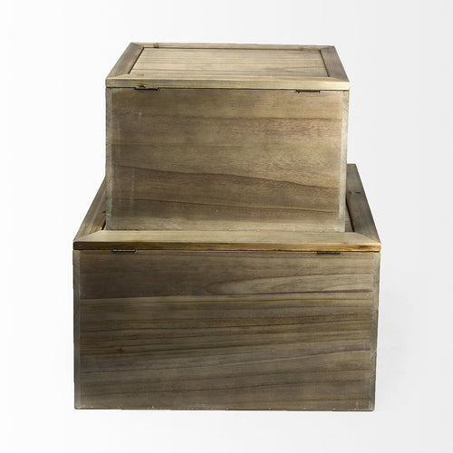 Set Of Two Wood And Cane Storage Boxes
