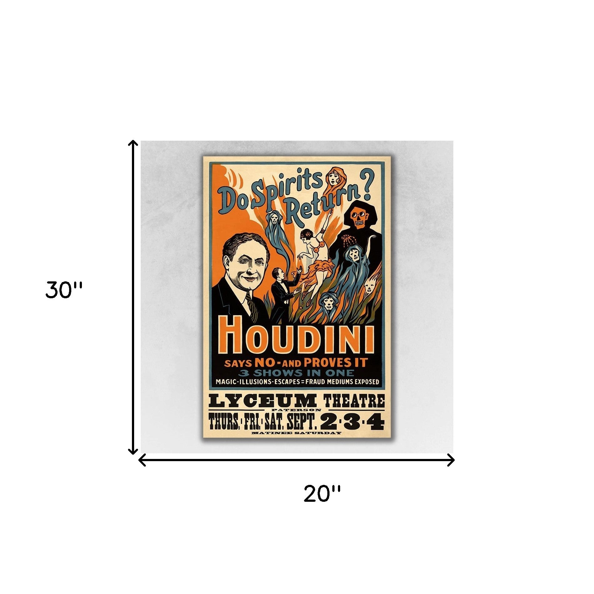 36" X 54" Houdini Spirits Vintage Magic Poster Wall Art - Minihomy