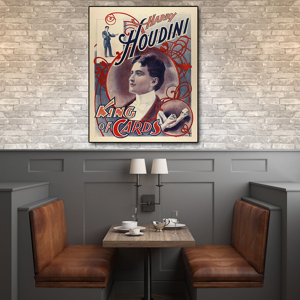 30" X 24" Houdini King Of Cards Vintage Magic Poster Wall Art - Minihomy