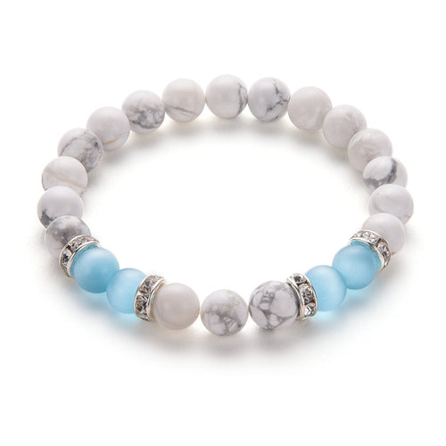 Blue Agate White Turquoise Pink Crystal Green Agate 8mm Set Bracelet