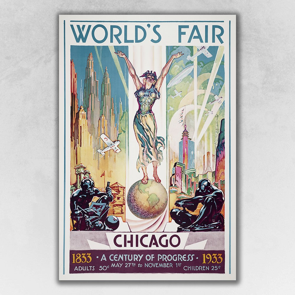 36" x 54" Vintage 1933 Chicago Worlds Fair Wall Art - Minihomy