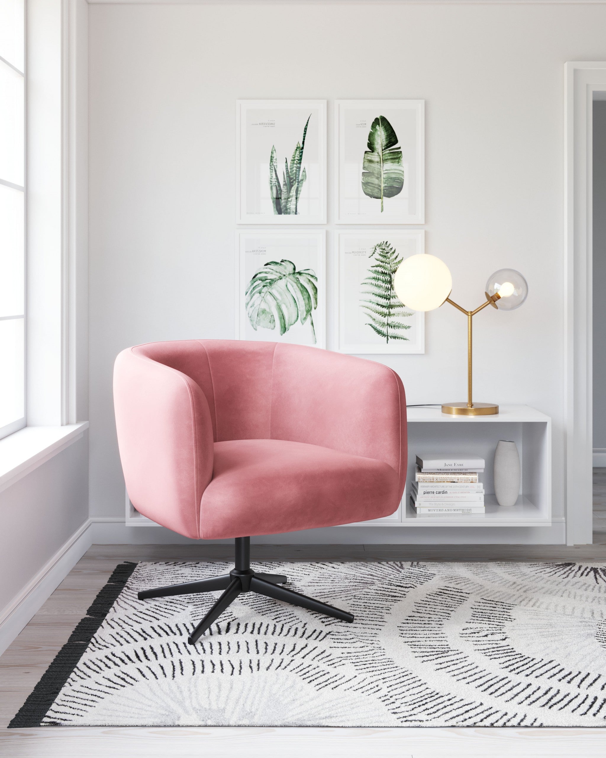 Gusto Glam Pink and Black Swivel Accent Chair - Minihomy