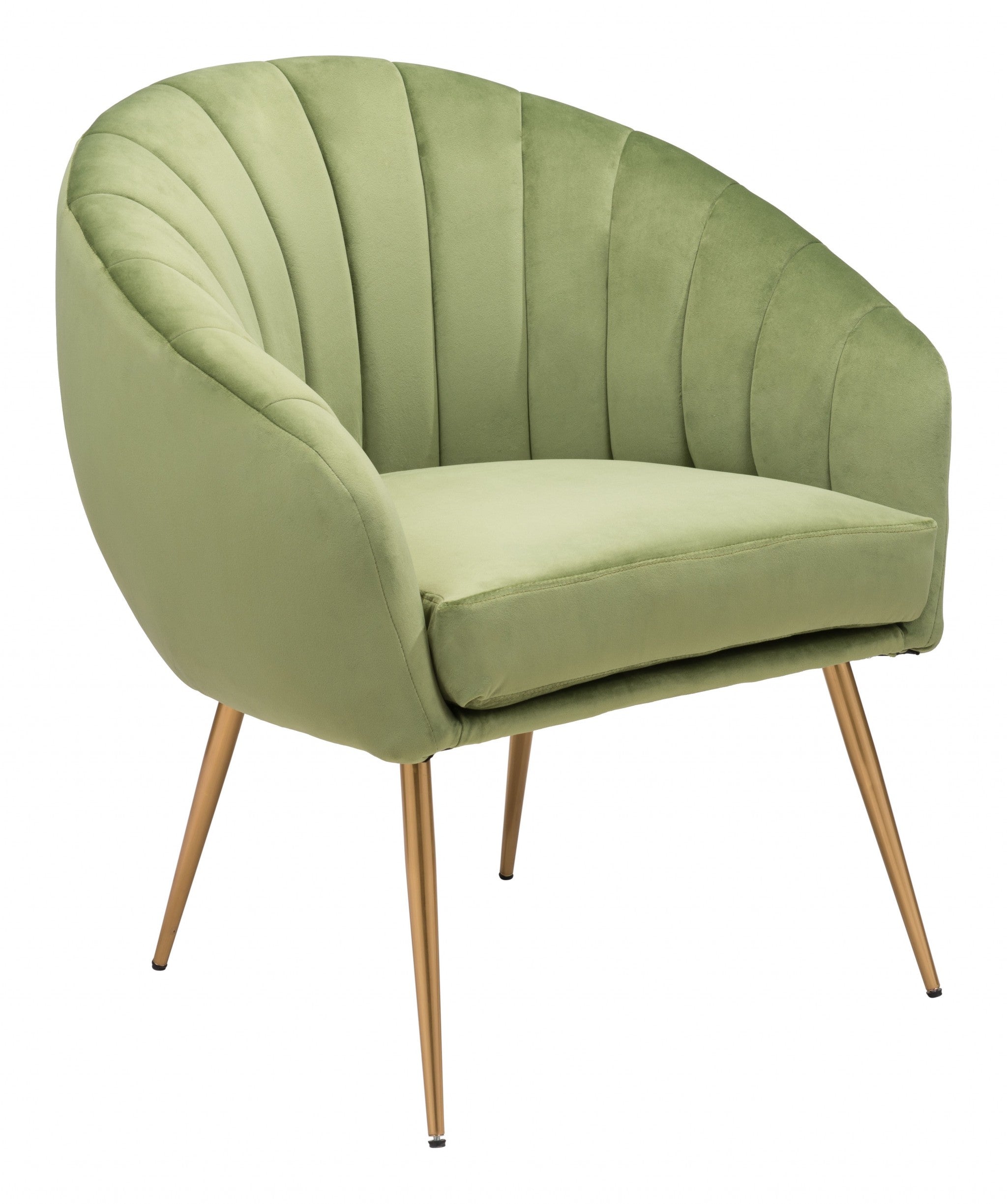 Mossy Green and Gold Curve Vertical Channel Accent Club Chair - Minihomy