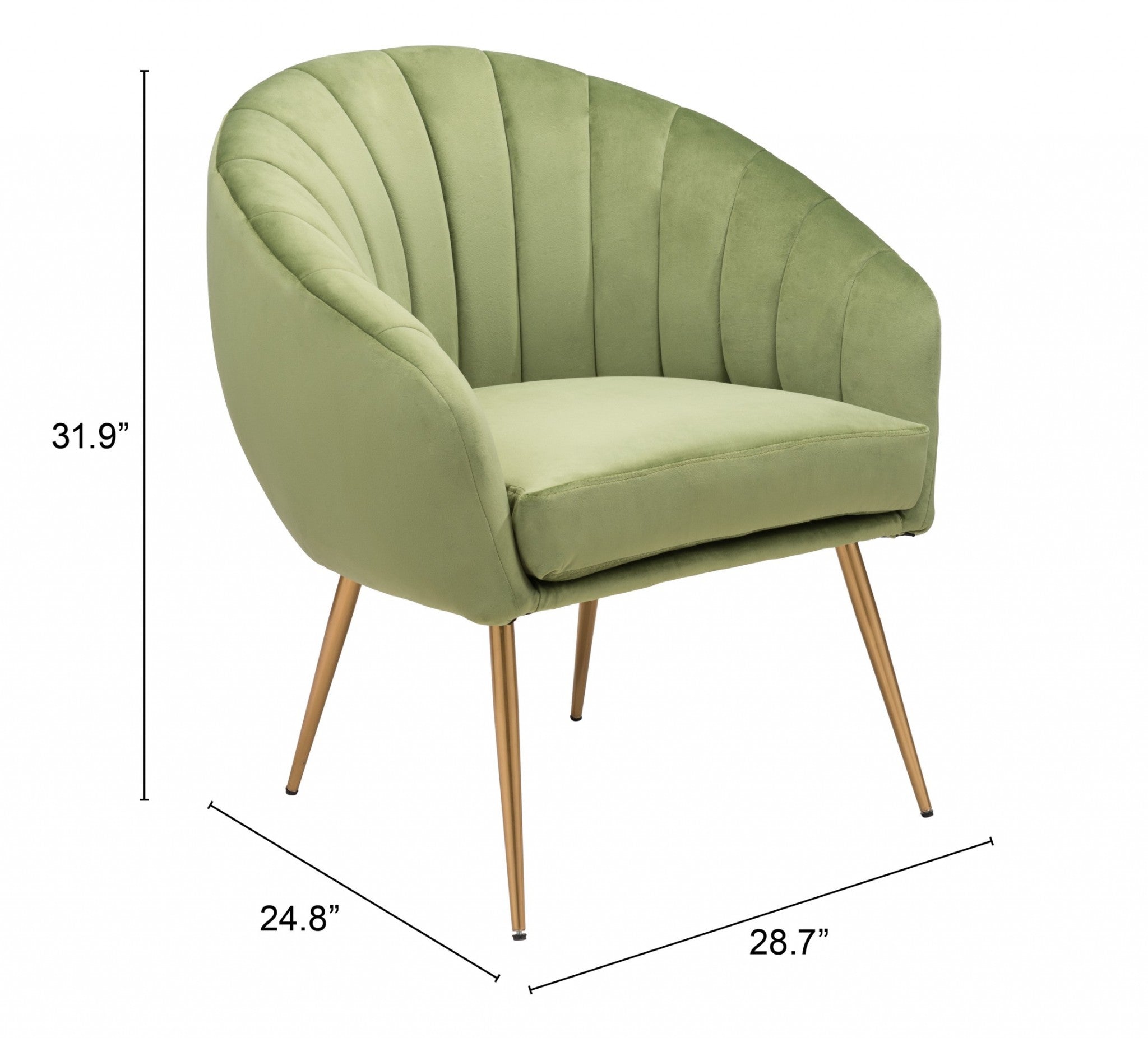 Mossy Green and Gold Curve Vertical Channel Accent Club Chair - Minihomy