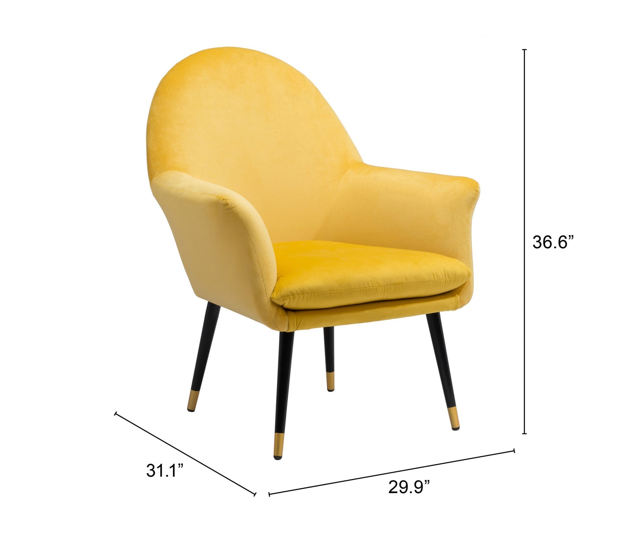 Golden Yellow Comfy Curvy Velvet and Black Accent Chair - Minihomy