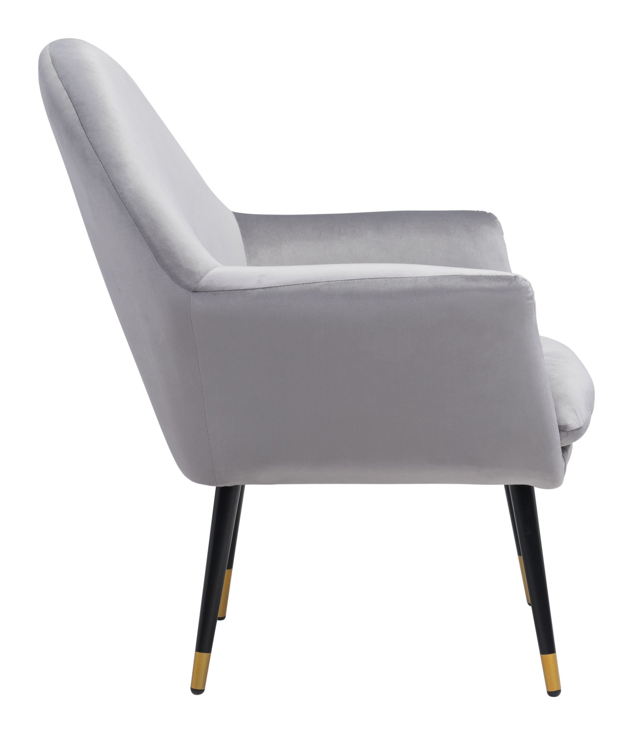 Gray Comfy Curvy Velvet and Black Accent Chair - Minihomy