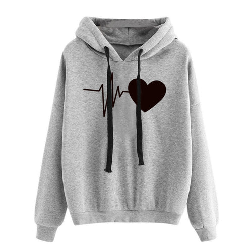 Heart Print Streetwear Hoodies Women Sweatshirts