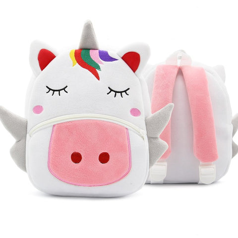 Children School Backpack Cartoon Rainbow Unicorn Design Soft Plush Material For Toddler Baby Girls Kindergarten Kids School Bags