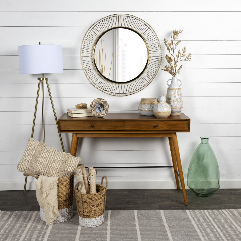 Set of Two Woven White and Natural Wicker Baskets