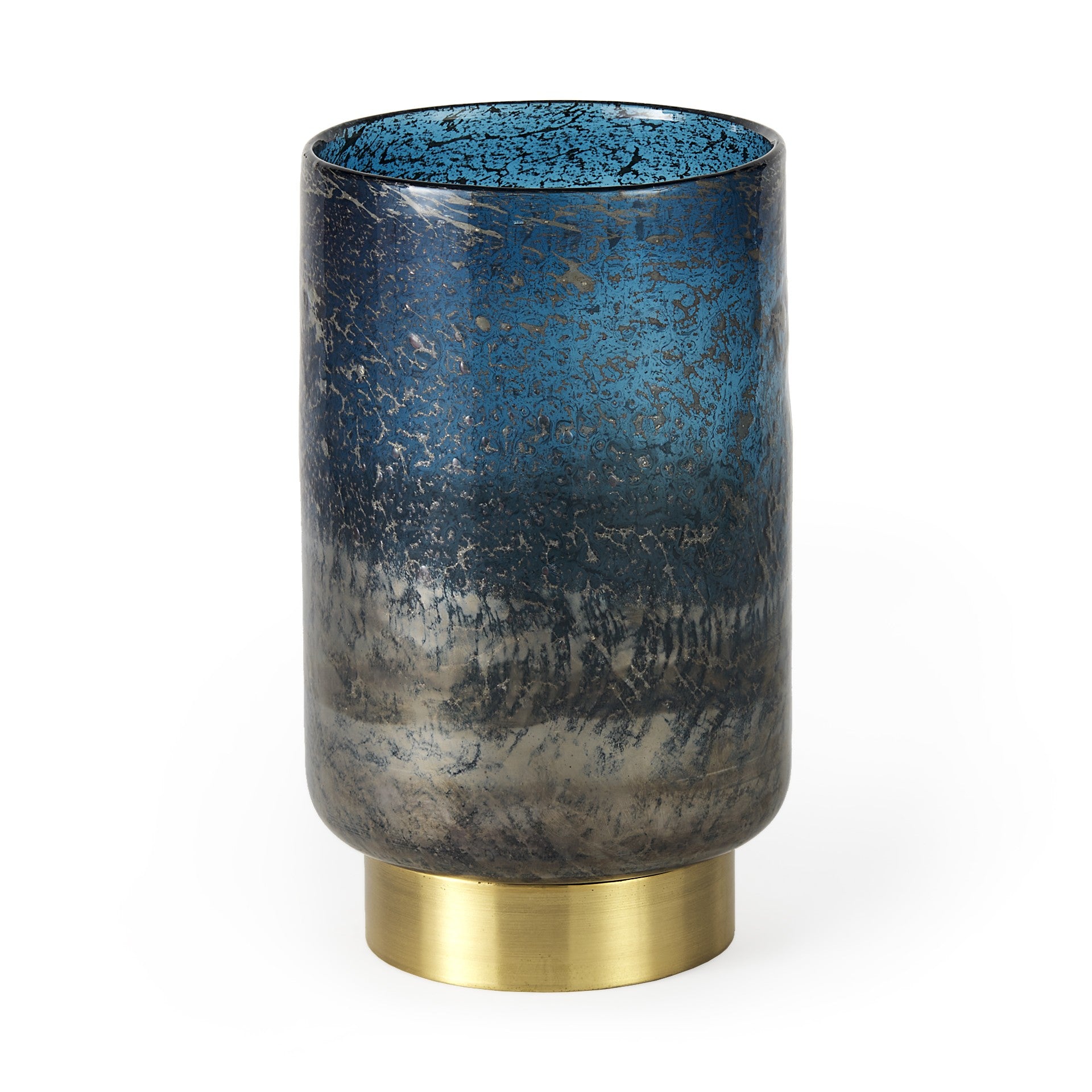 10" Artisan Blue and Gold Metallic Flat Bottom Vase - Minihomy