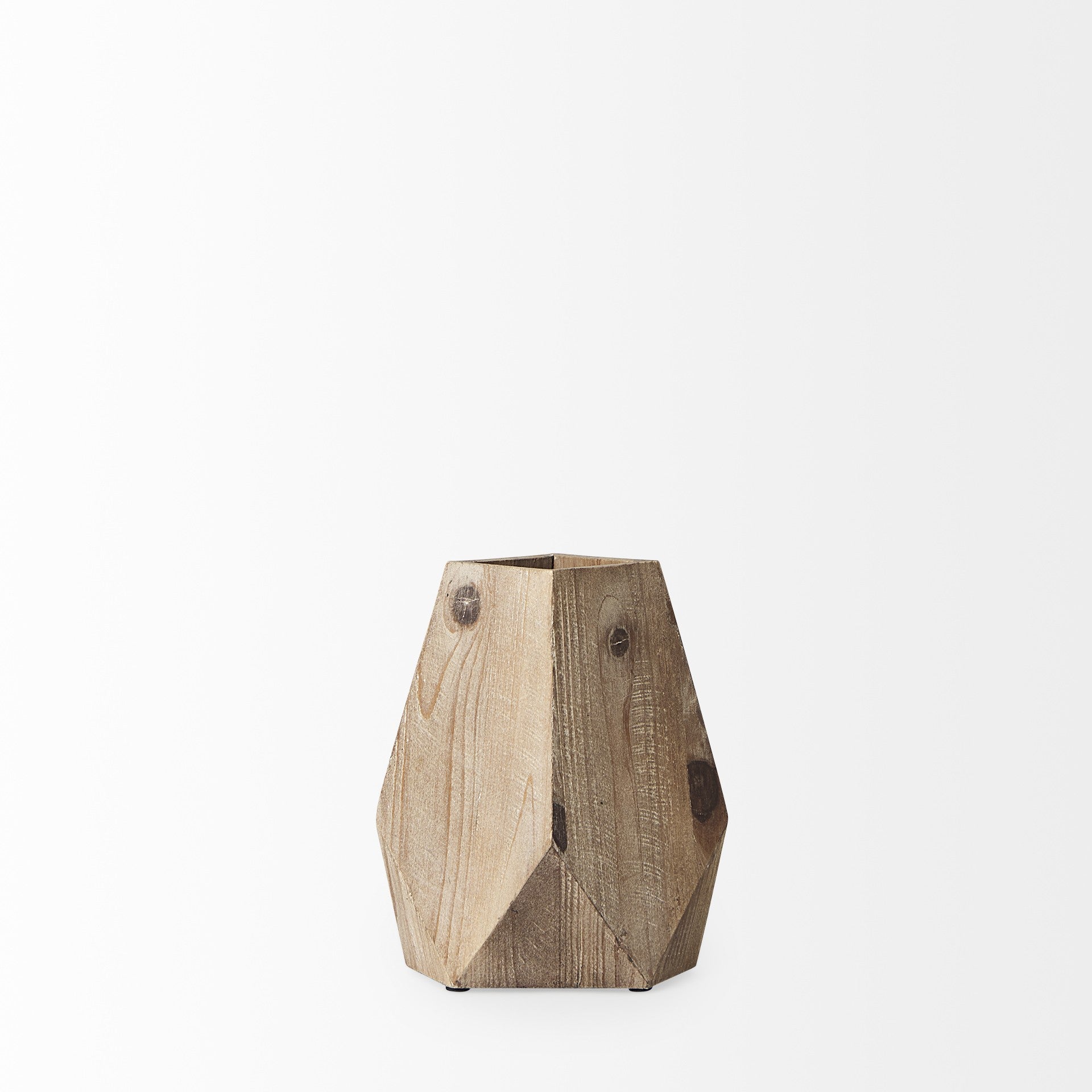 9" Natural Stain Geometric Wooden Vase - Minihomy