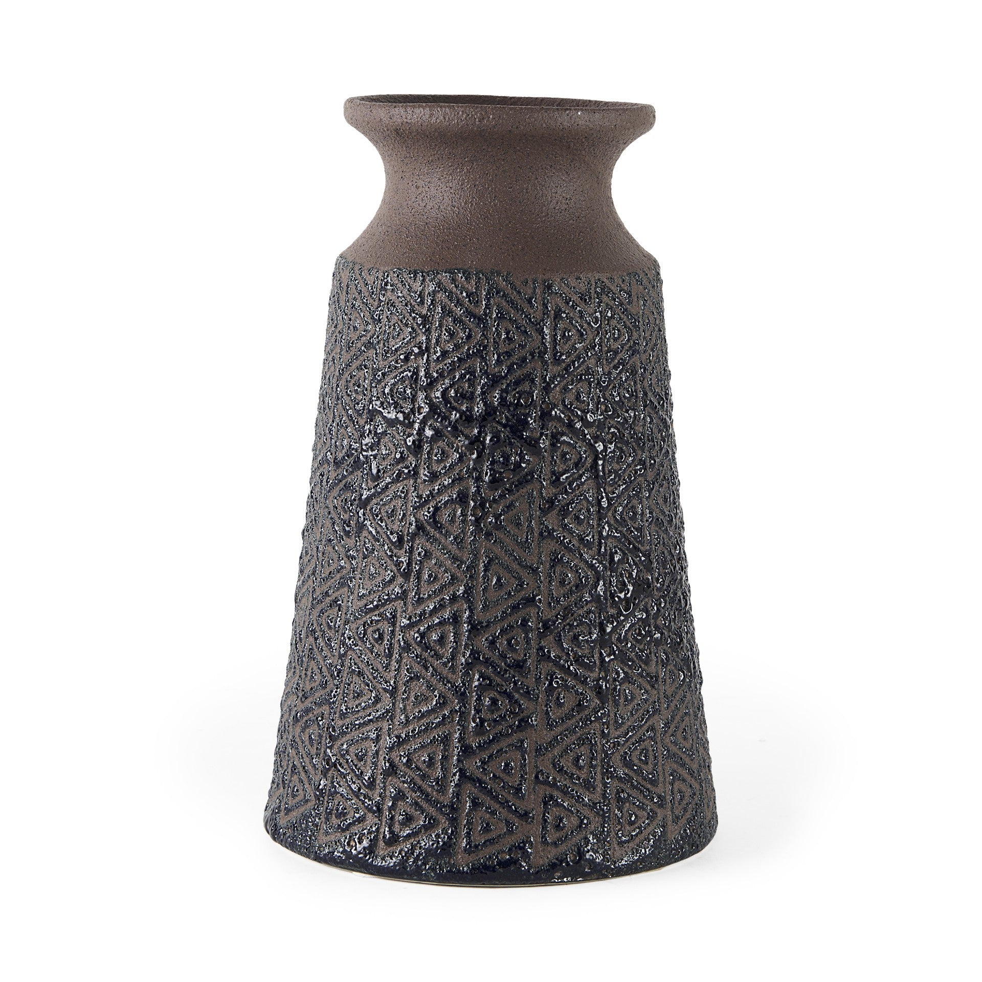 11" Brown and Blue Tribal Ceramic Vase - Minihomy