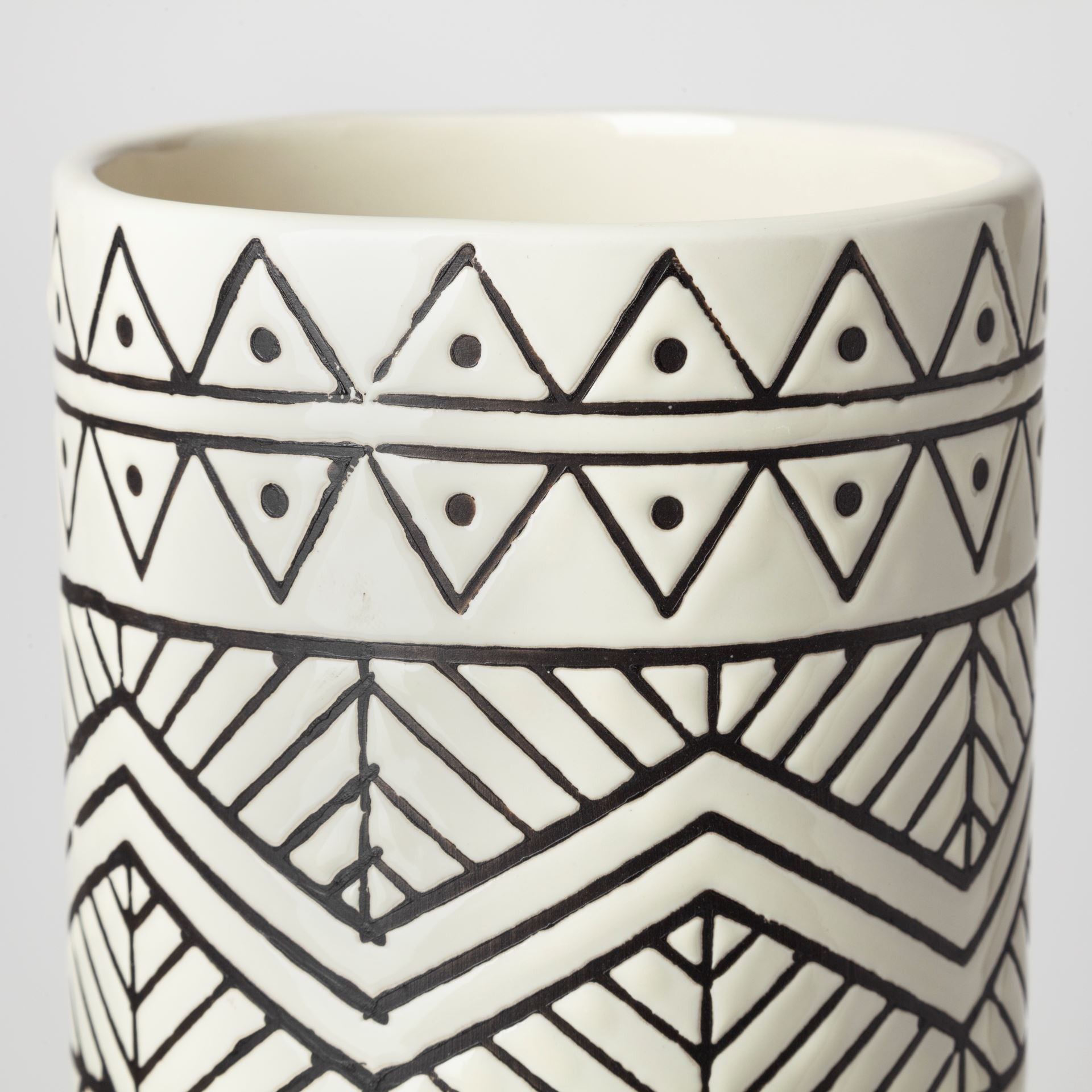 17" Black and Cream Tribal Geo Ceramic Vase - Minihomy