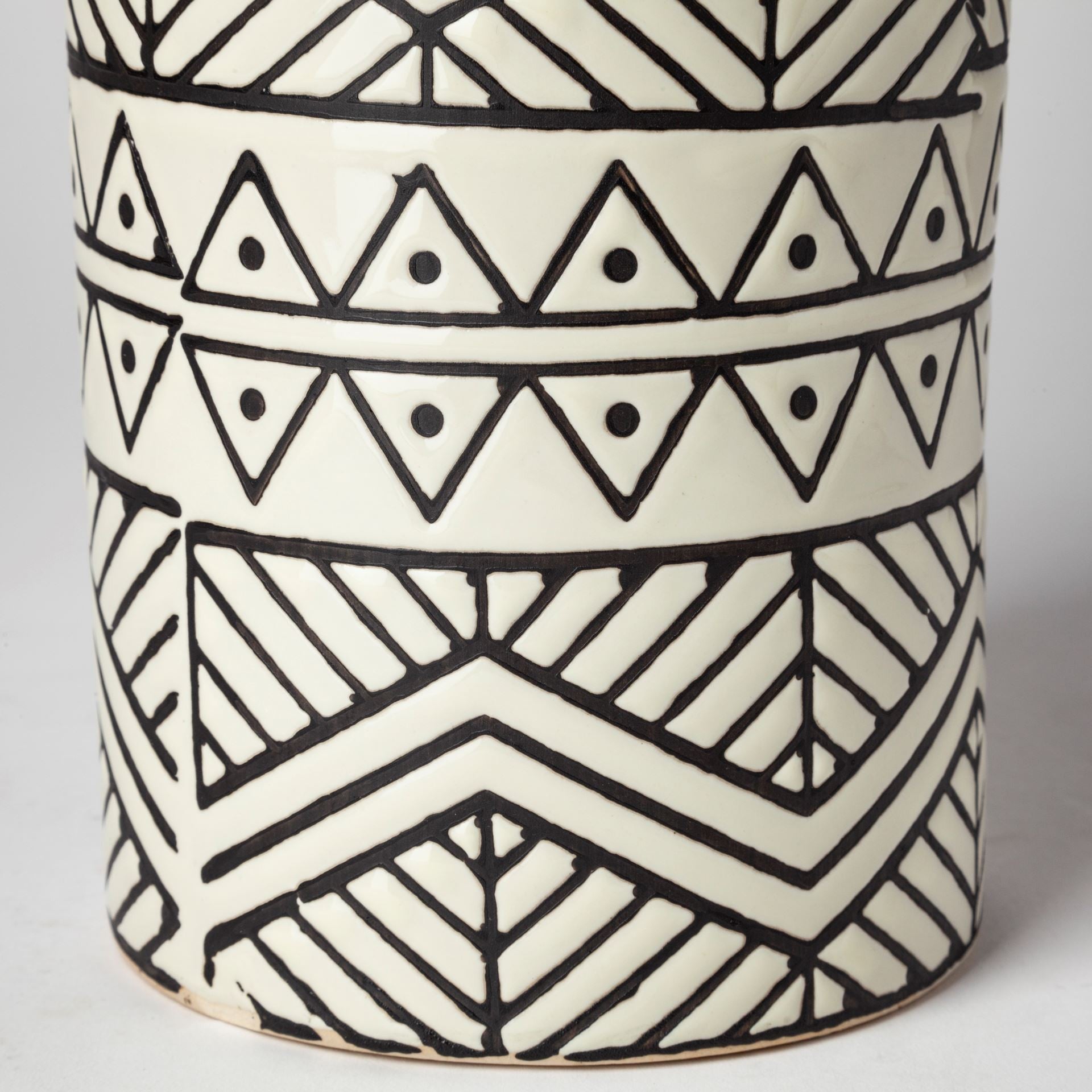 17" Black and Cream Tribal Geo Ceramic Vase - Minihomy