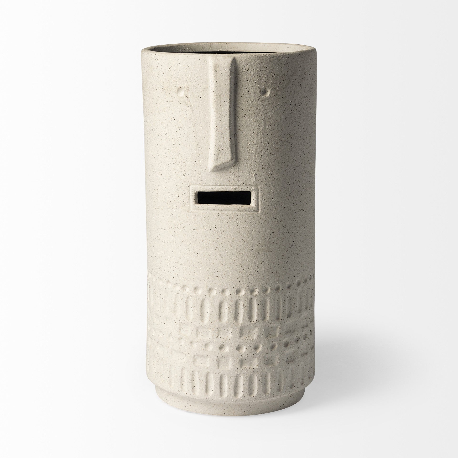 14" Bohemian Beige Happy Face Tribal Vase - Minihomy