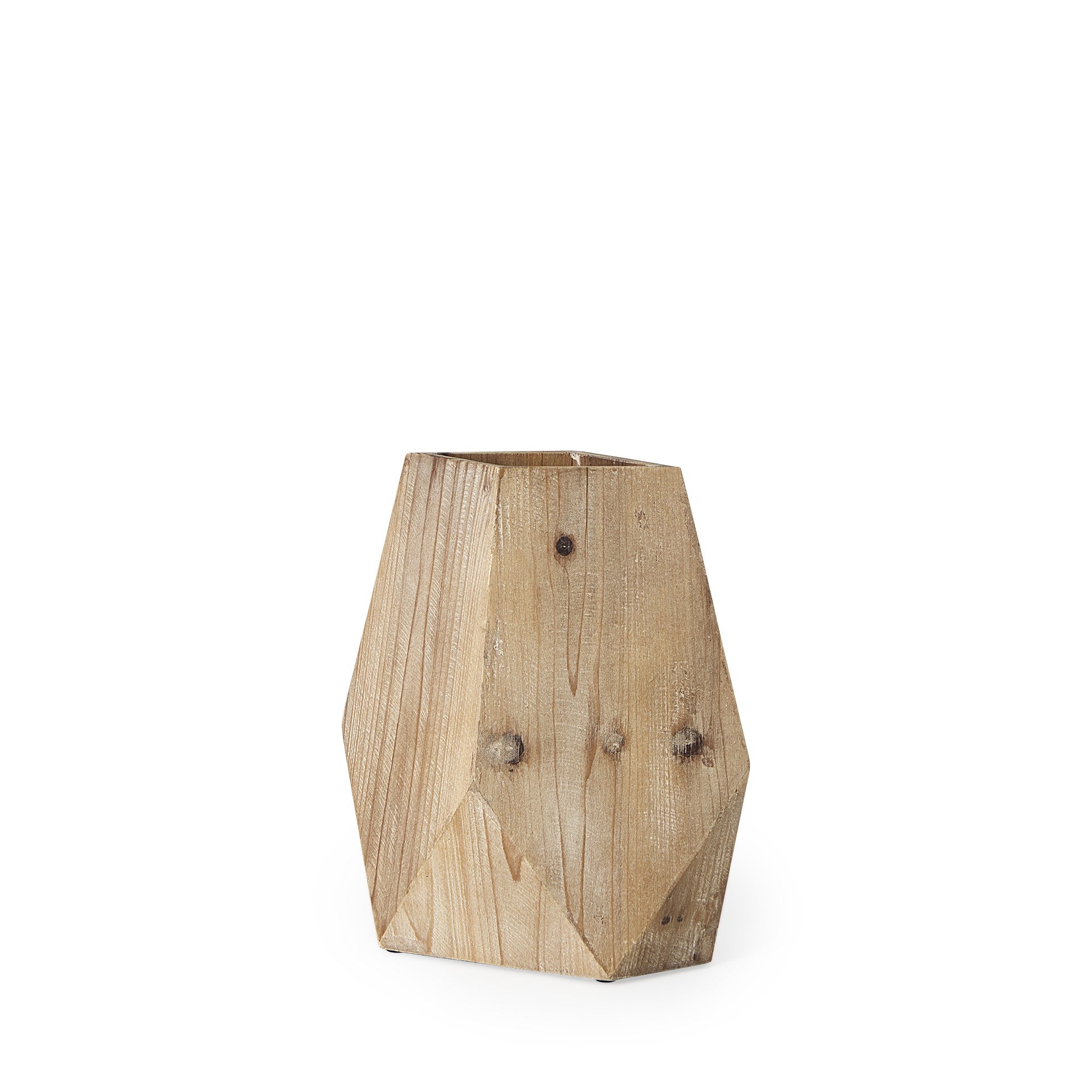 11" Natural Stain Geometric Wooden Vase - Minihomy