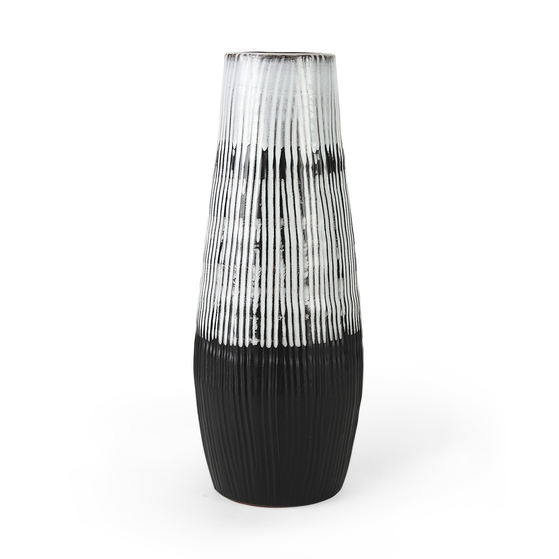 19" Black White and Gray Patterned Lines Ceramic Vase - Minihomy