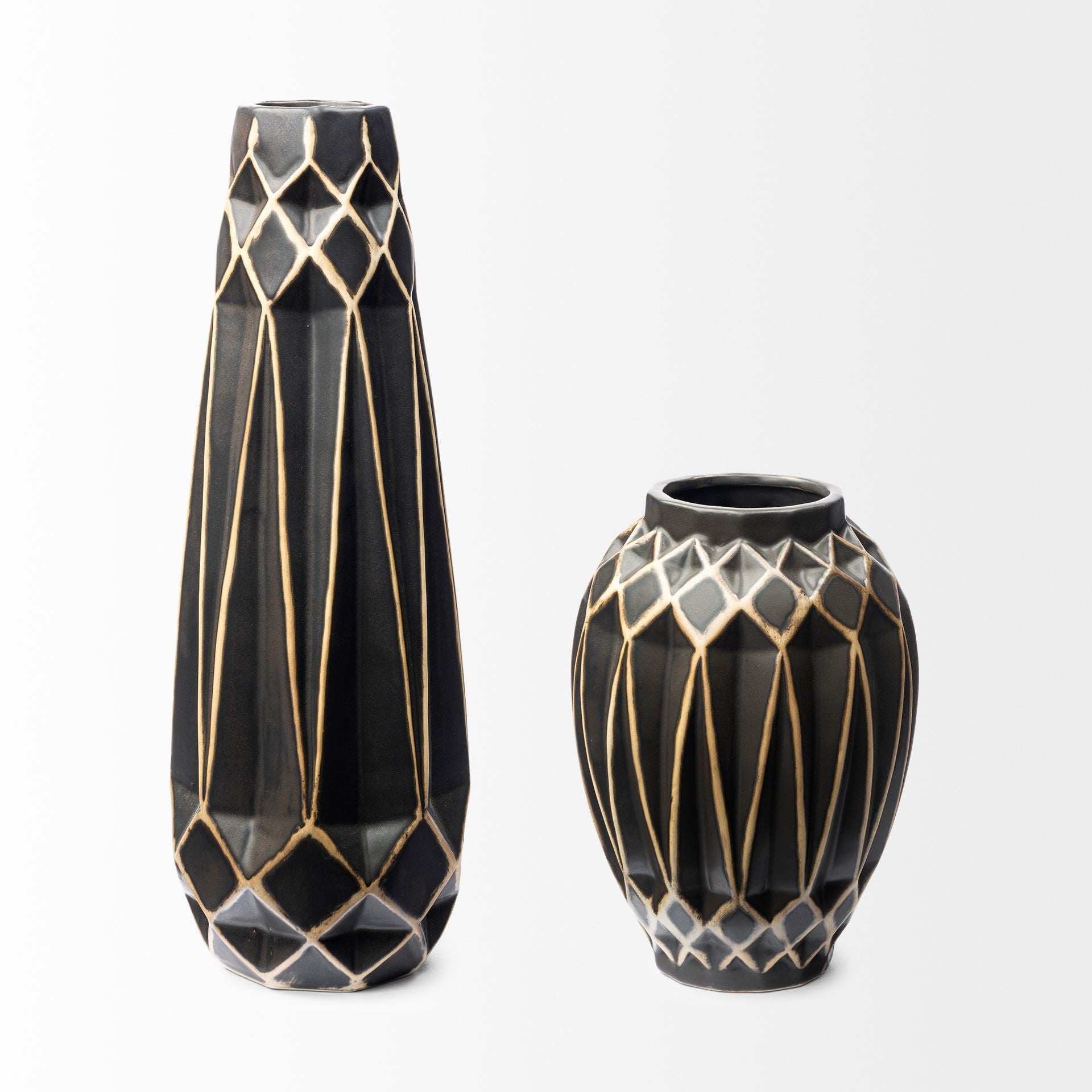 3D Geometric Pattern Black Vase - Minihomy