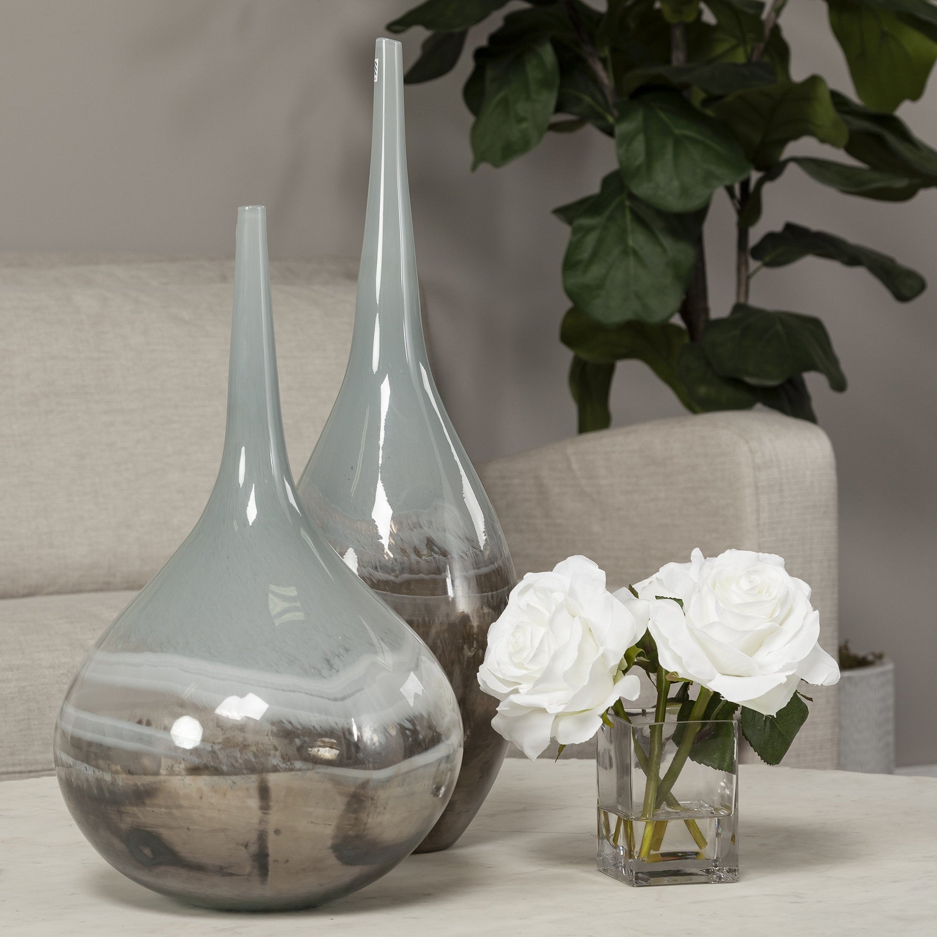 21" Heavenly Taupe and Gray Handblown Spunglass Vase - Minihomy