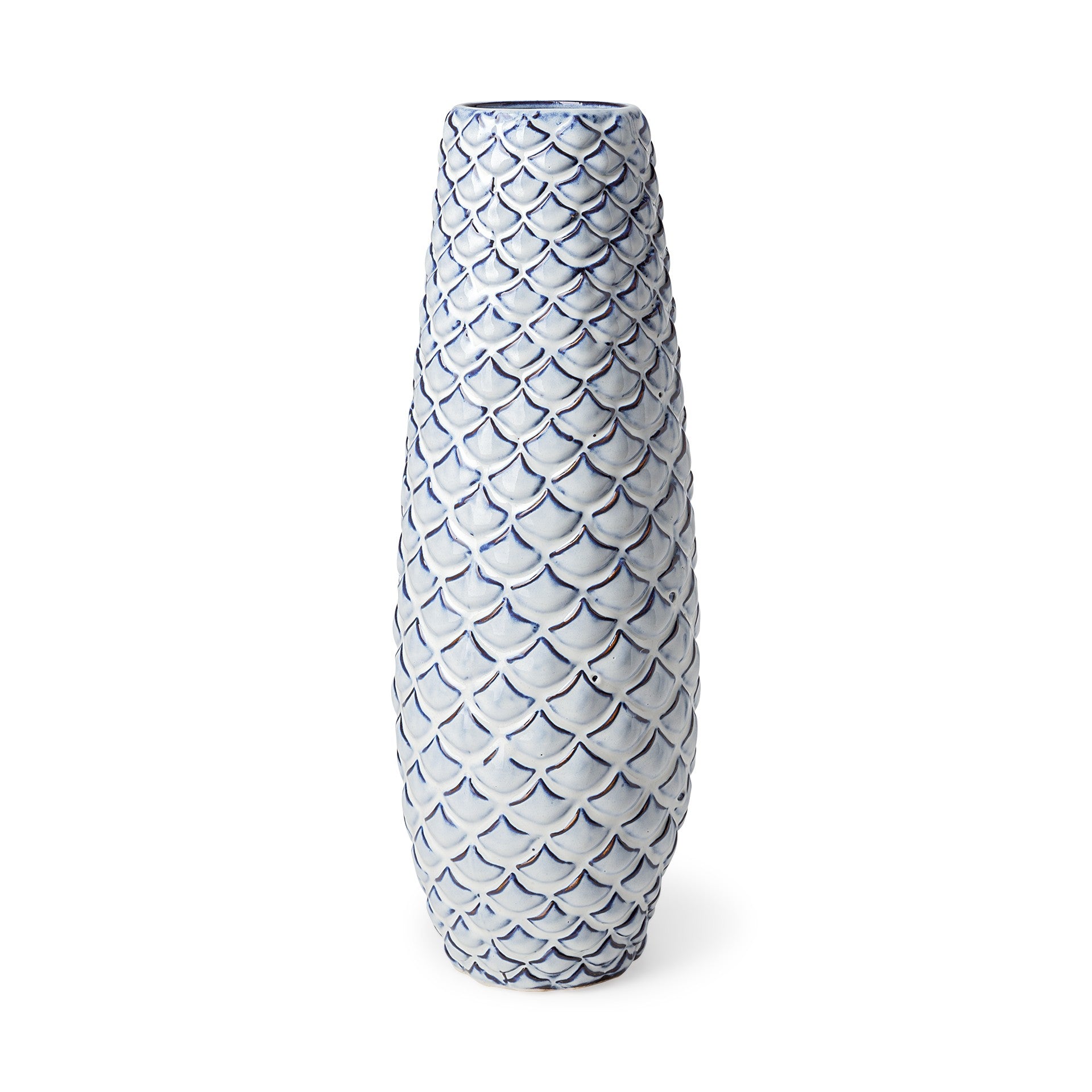 16" Aqua Blue Glaze Fishscale Pattern Ceramic Vase - Minihomy